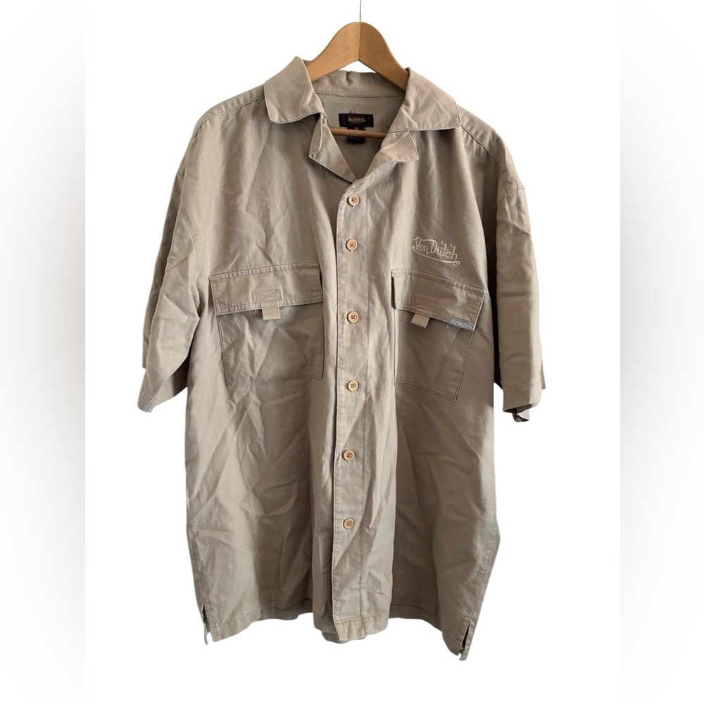Vtg Y2K Von Dutch Safari Shirt Men M(fits like XL) Blend Cargo Pockets Logo